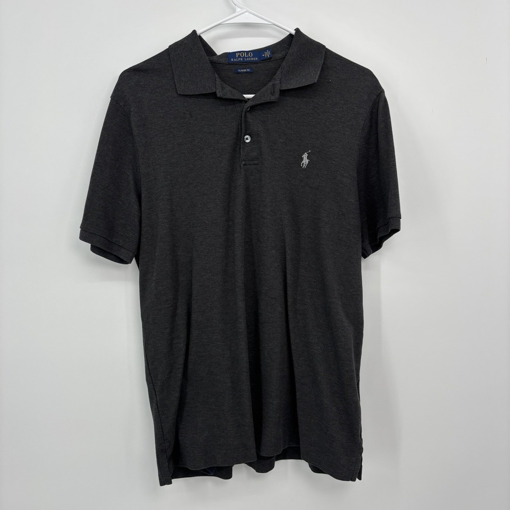 Polo Ralph Lauren Gray Polo Shirt Men's Medium Short Sleeve Cotton Classic Fit